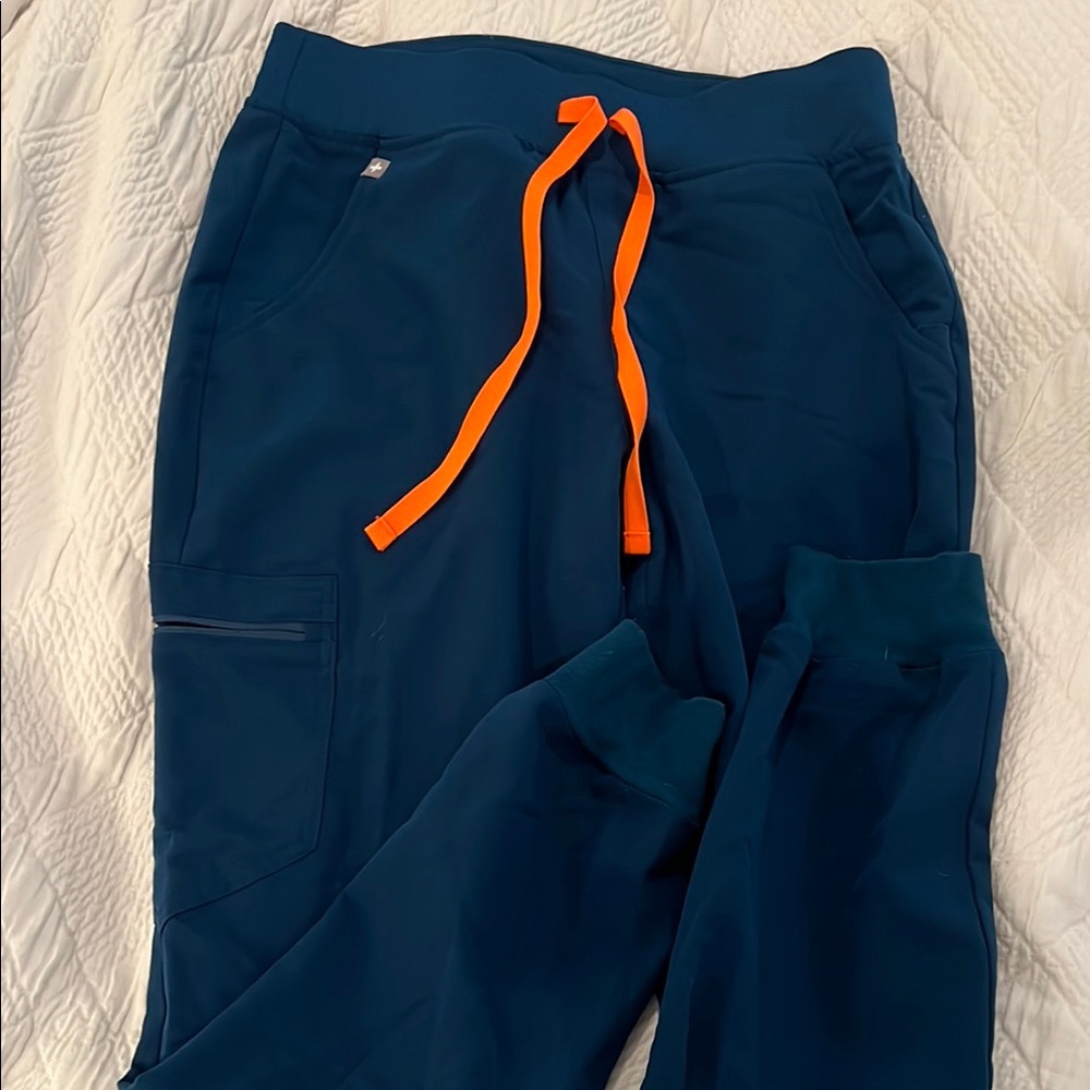 Figs Blue Joggers with orange draw strings size small